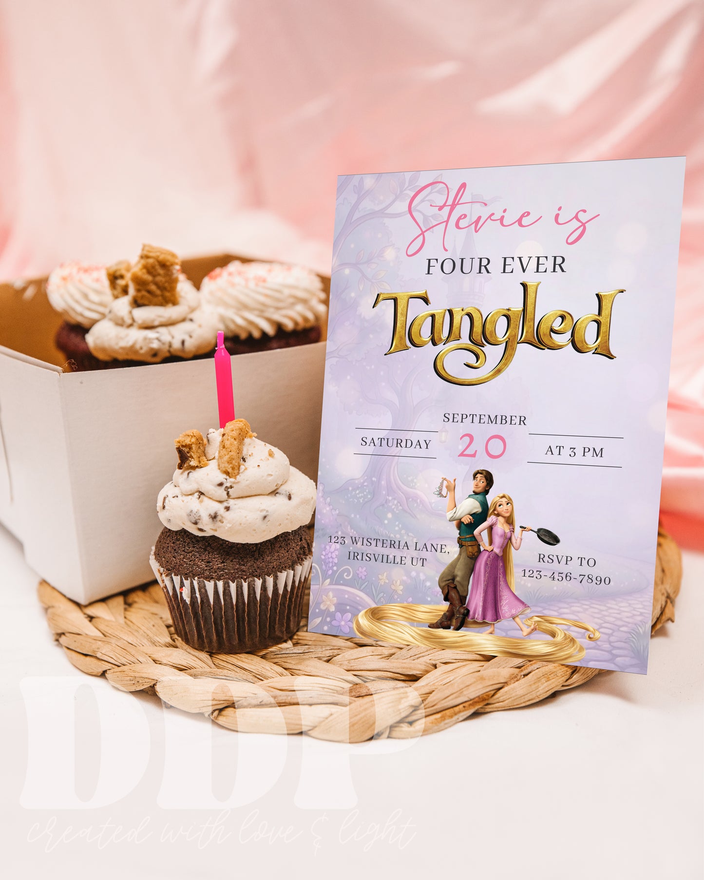 Tangled Rapunzel Birthday Invitation | Rapunzel 4th Birthday | Four Ever Tangled Princess Birthday Invite