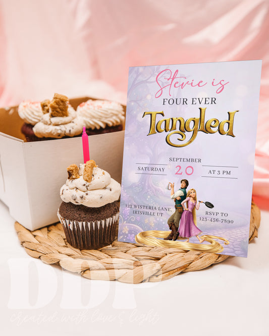 Tangled Rapunzel Birthday Invitation | Rapunzel 4th Birthday | Four Ever Tangled Princess Birthday Invite