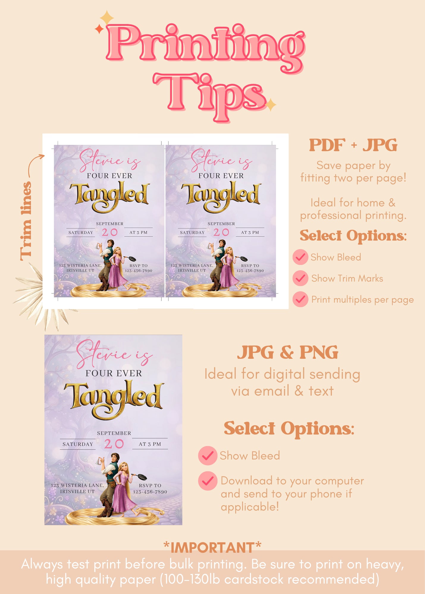 Tangled Rapunzel Birthday Invitation | Rapunzel 4th Birthday | Four Ever Tangled Princess Birthday Invite