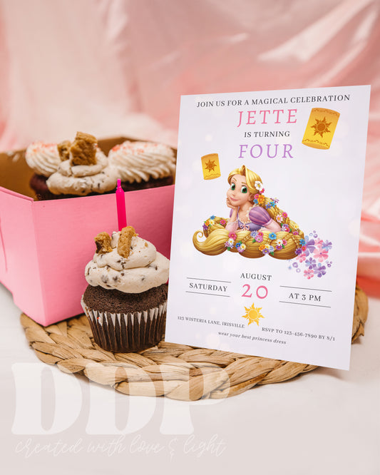 Tangled Birthday Invitation | Minimal Rapunzel Birthday Invite | Tangled Themed Birthday
