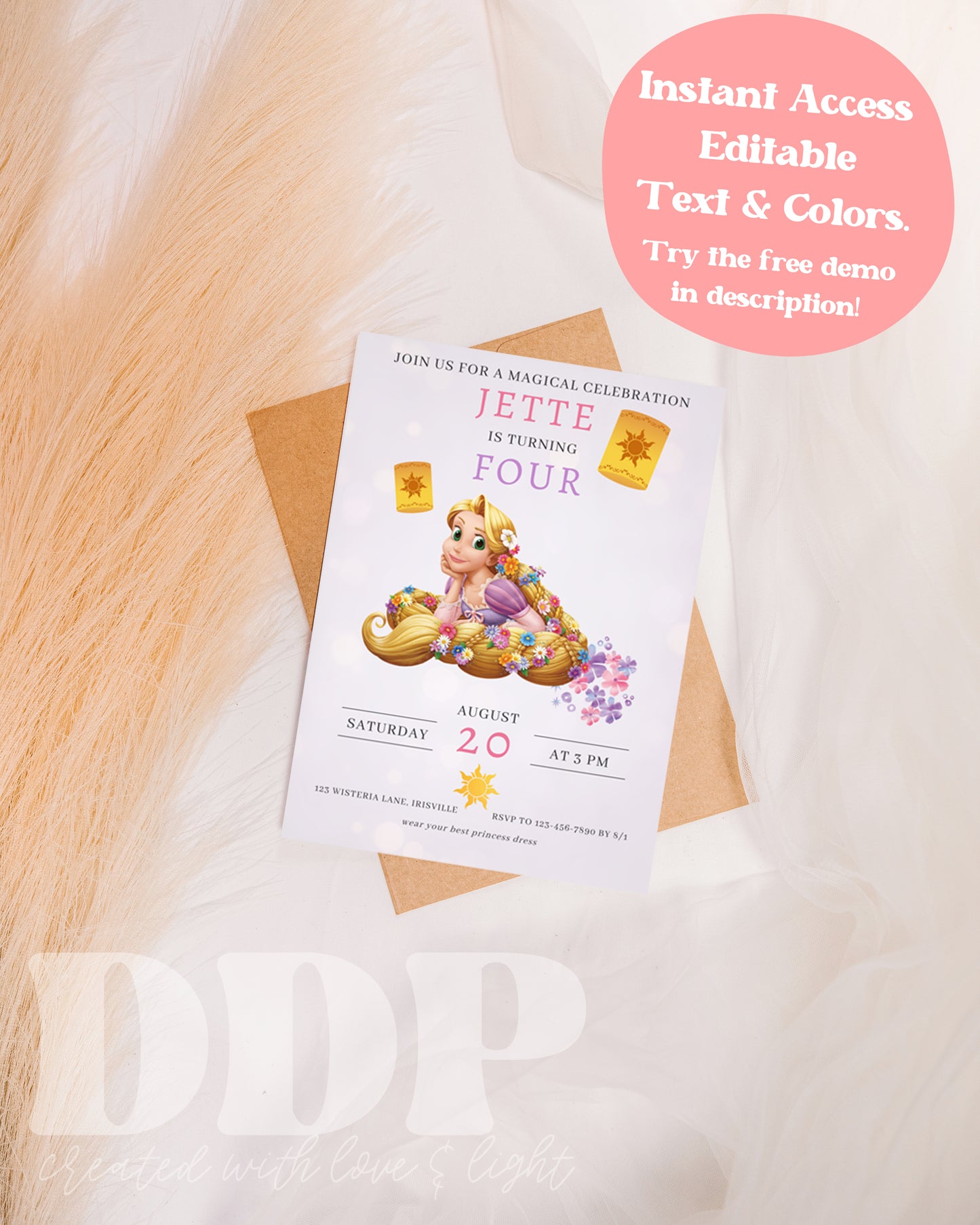Tangled Birthday Invitation | Minimal Rapunzel Birthday Invite | Tangled Themed Birthday