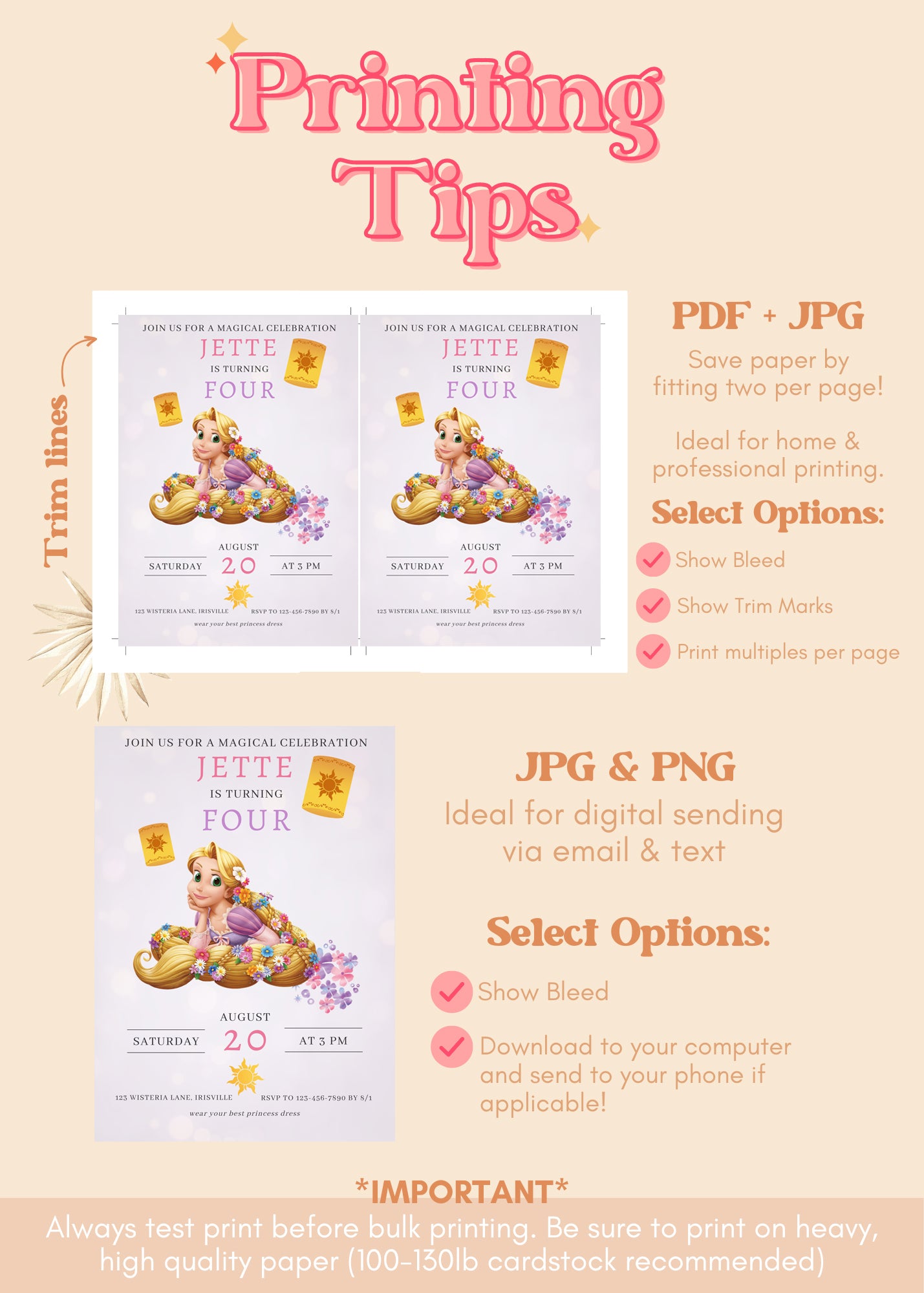 Tangled Birthday Invitation | Minimal Rapunzel Birthday Invite | Tangled Themed Birthday