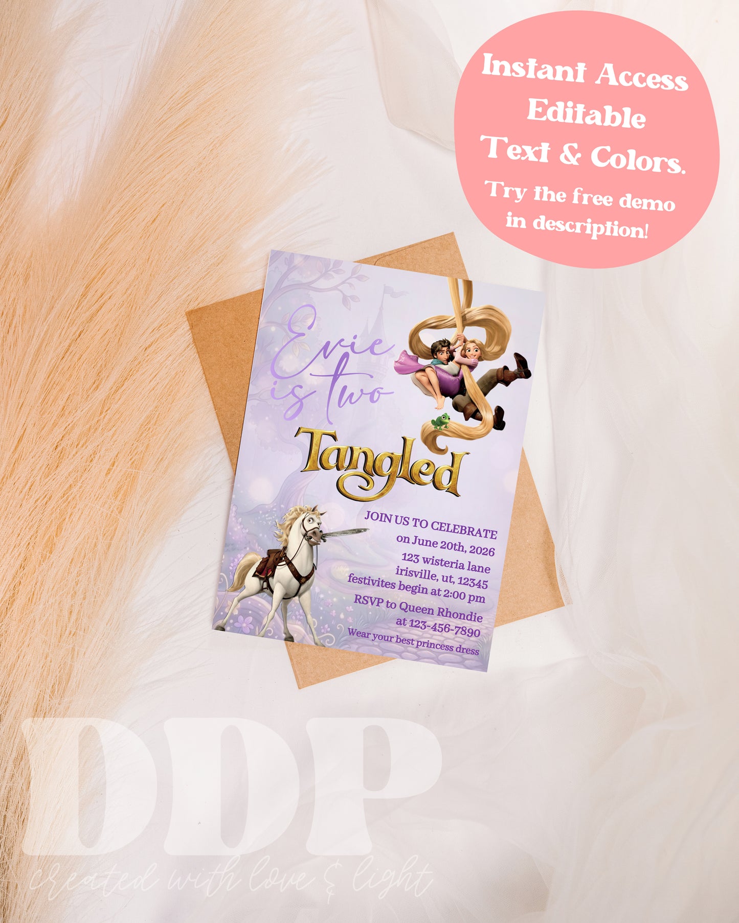 Tangled Rapunzel Birthday Invitation | Rapunzel 2nd Birthday | Two Tangled Princess Birthday Invite
