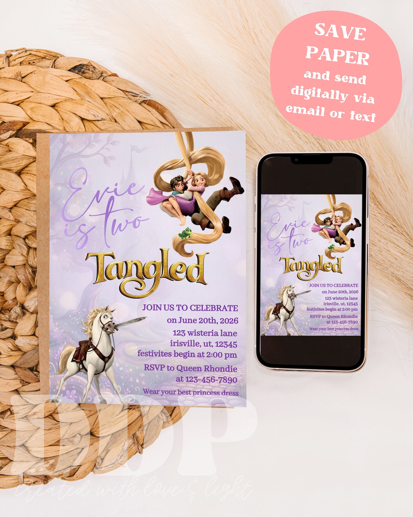 Tangled Rapunzel Birthday Invitation | Rapunzel 2nd Birthday | Two Tangled Princess Birthday Invite