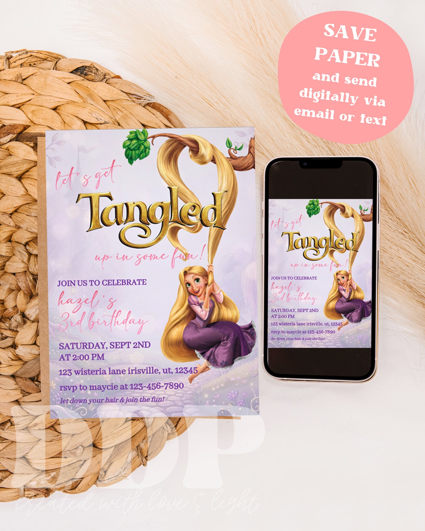 Tangled Rapunzel Birthday Invitation | Princess Birthday Invite