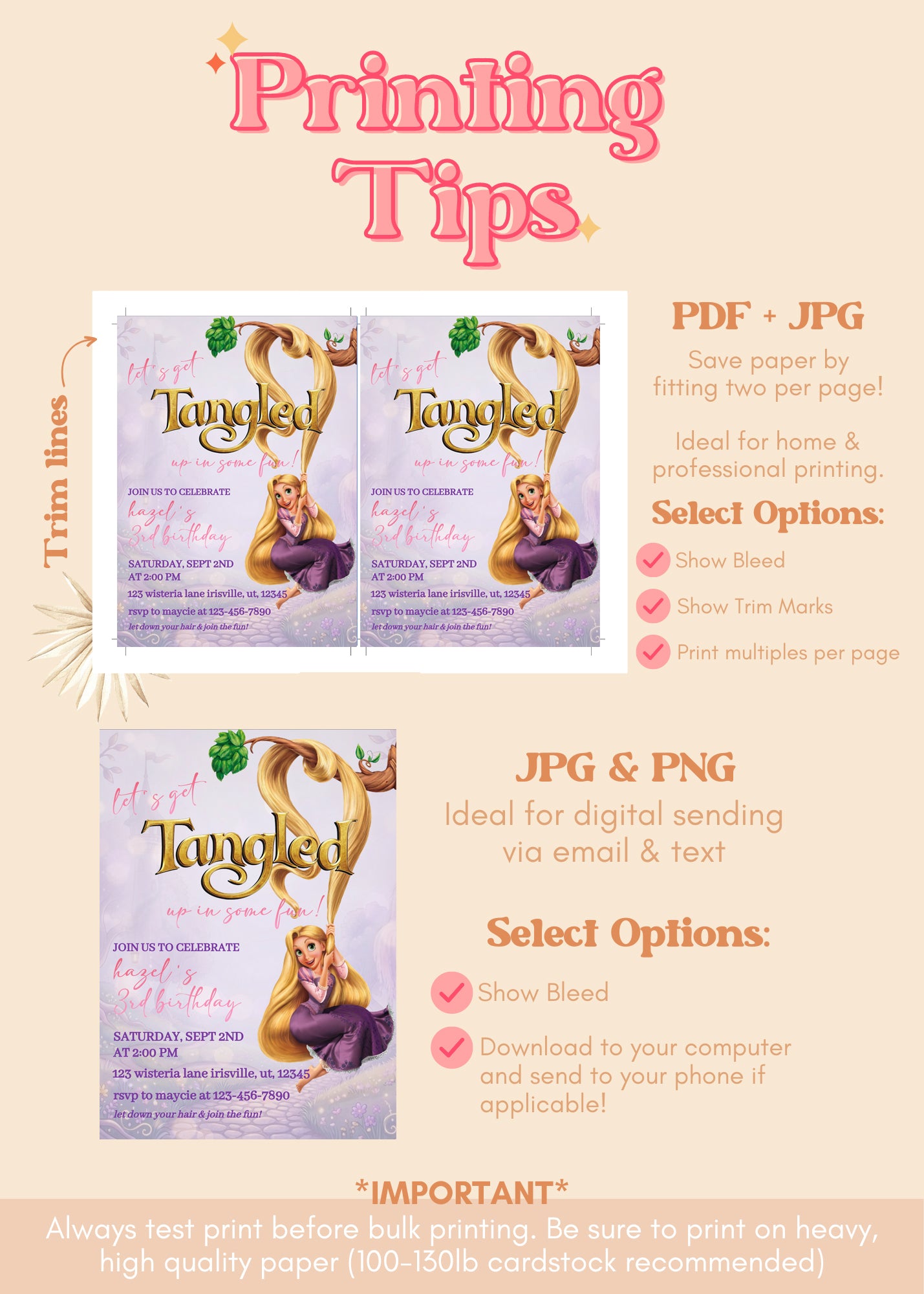 Tangled Rapunzel Birthday Invitation | Princess Birthday Invite