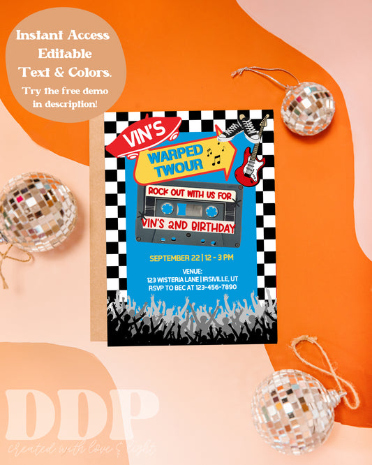 Warped Tour Birthday Party Invitation | Warped Two-ur Birthday Invitation