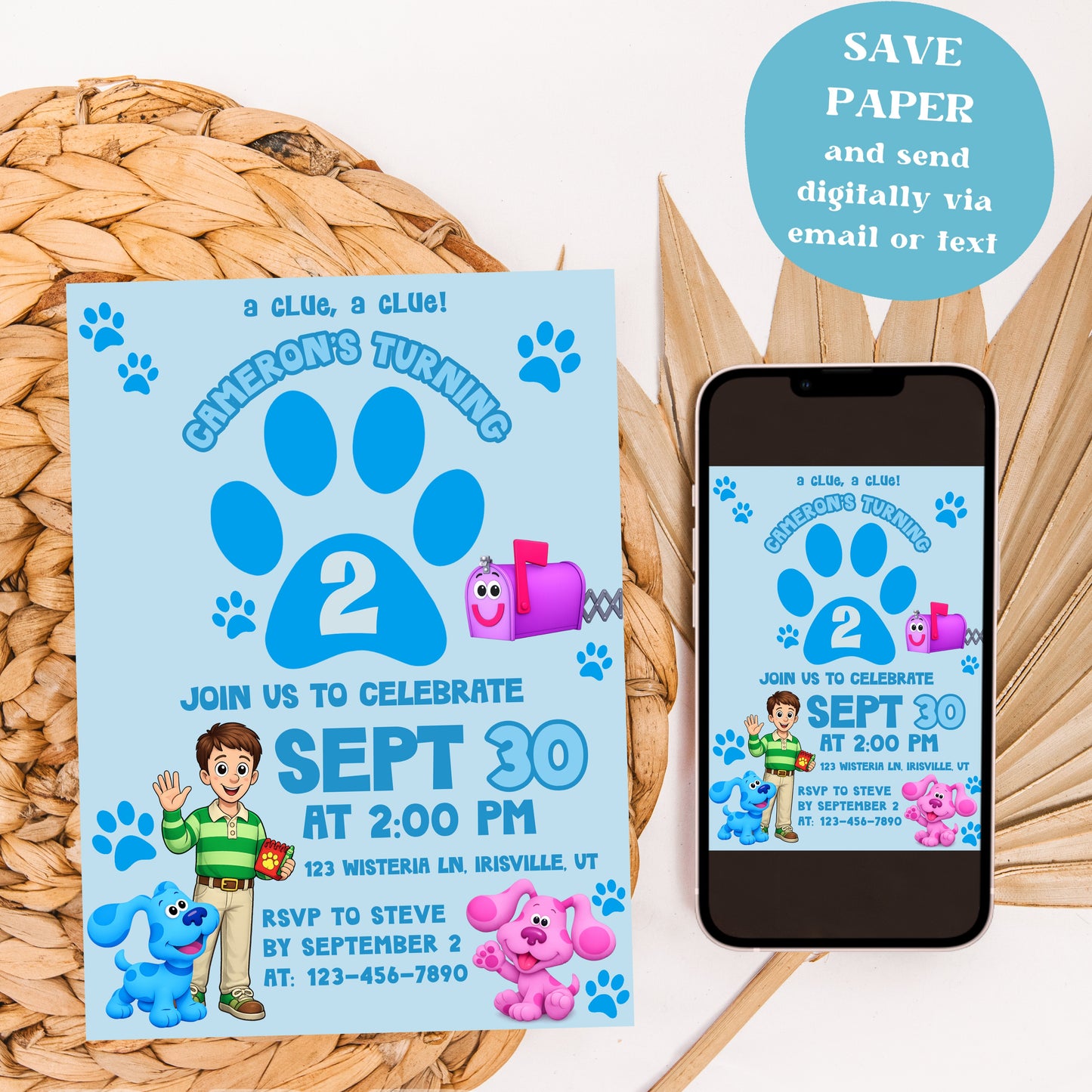 Blue's Clues Birthday Invitation | Blue's Clues ANY AGE Birthday Invite | A Clue A Clue Themed Birthday (Digital Download)