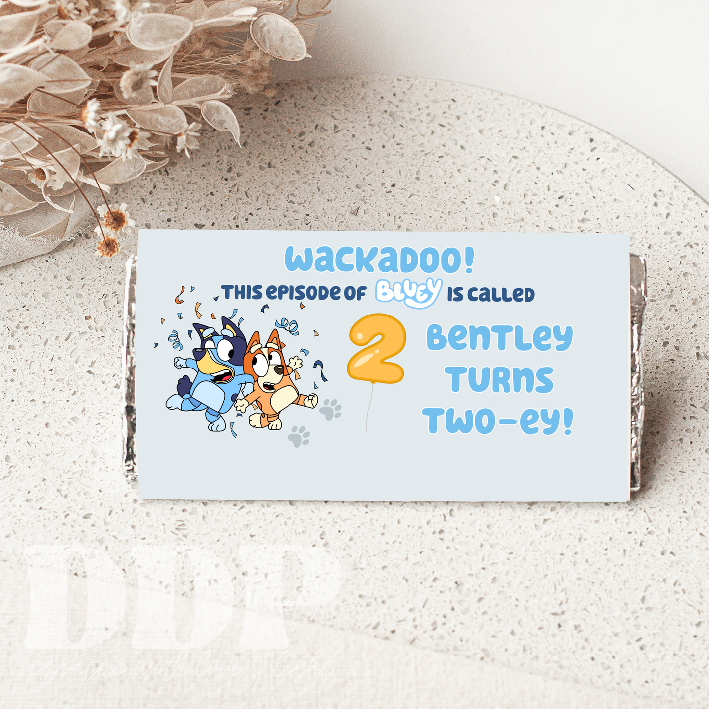 Bluey Chocolate Bar Label | Boys Aussie Dog Birthday Blue Party Decor | Dog-Themed Party Printable Candy Wrapper Template