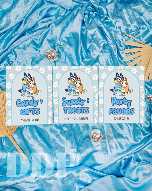 Bluey Table Signs | Blue Dog Heeler Theme Girls Printable Birthday Decor
