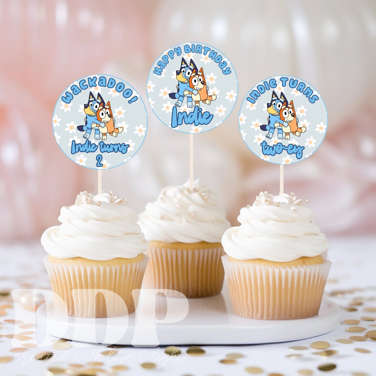 Bluey Daisy Cupcake Toppers | Blue Heeler Party Cupcake Toppers | Bluey Party Decor
