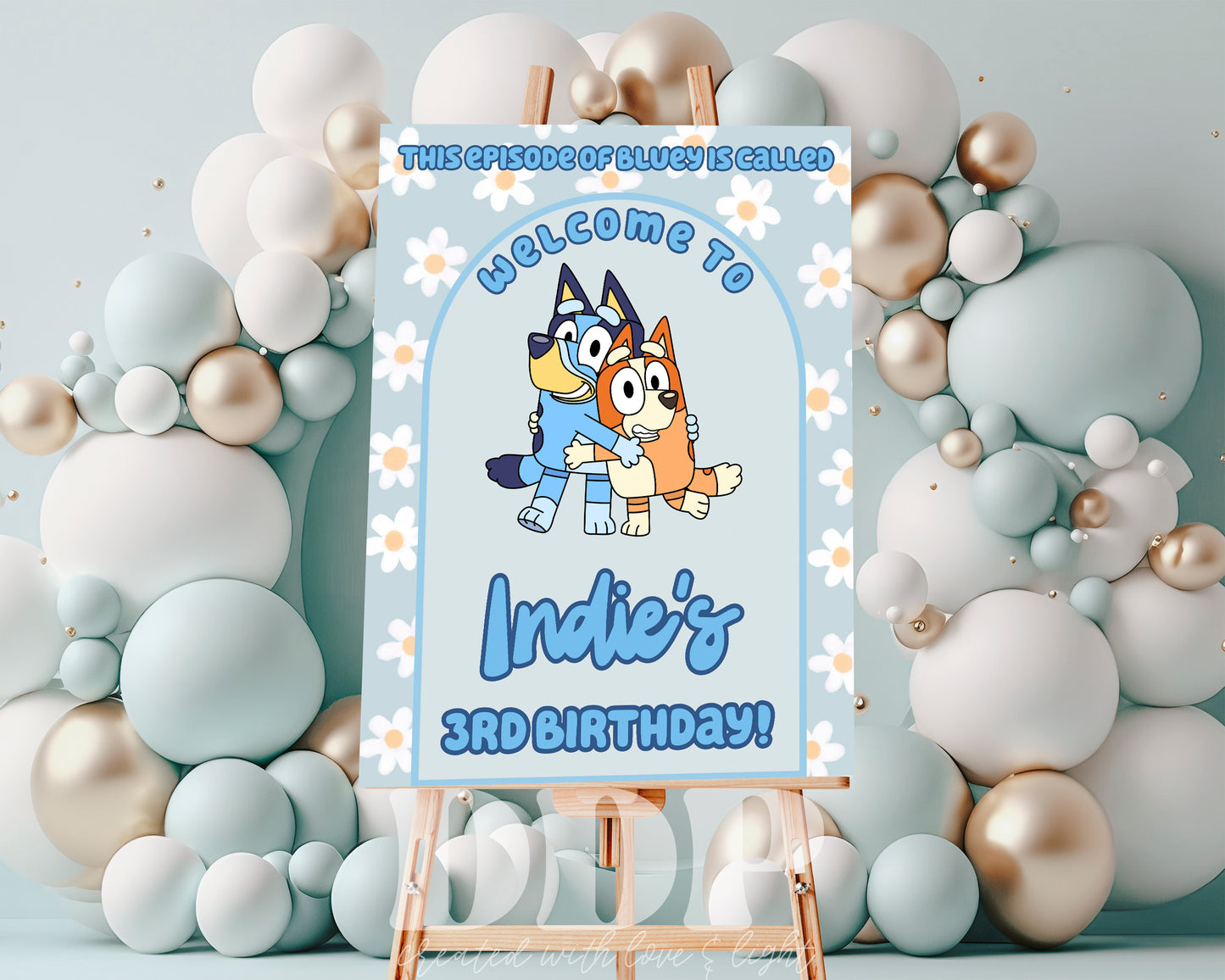 Bluey Daisy Birthday Welcome Sign | Blue Heeler Party Supplies Editable Template