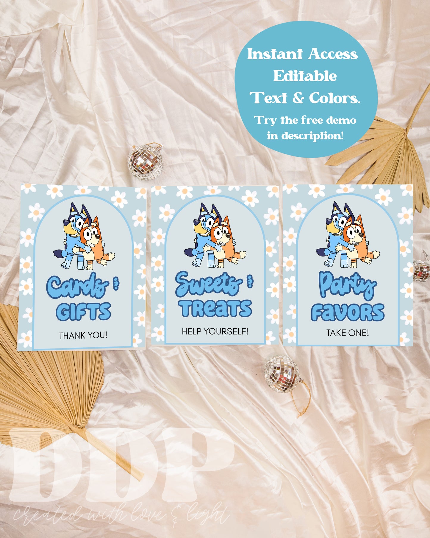Bluey Table Signs | Blue Dog Heeler Theme Girls Printable Birthday Decor