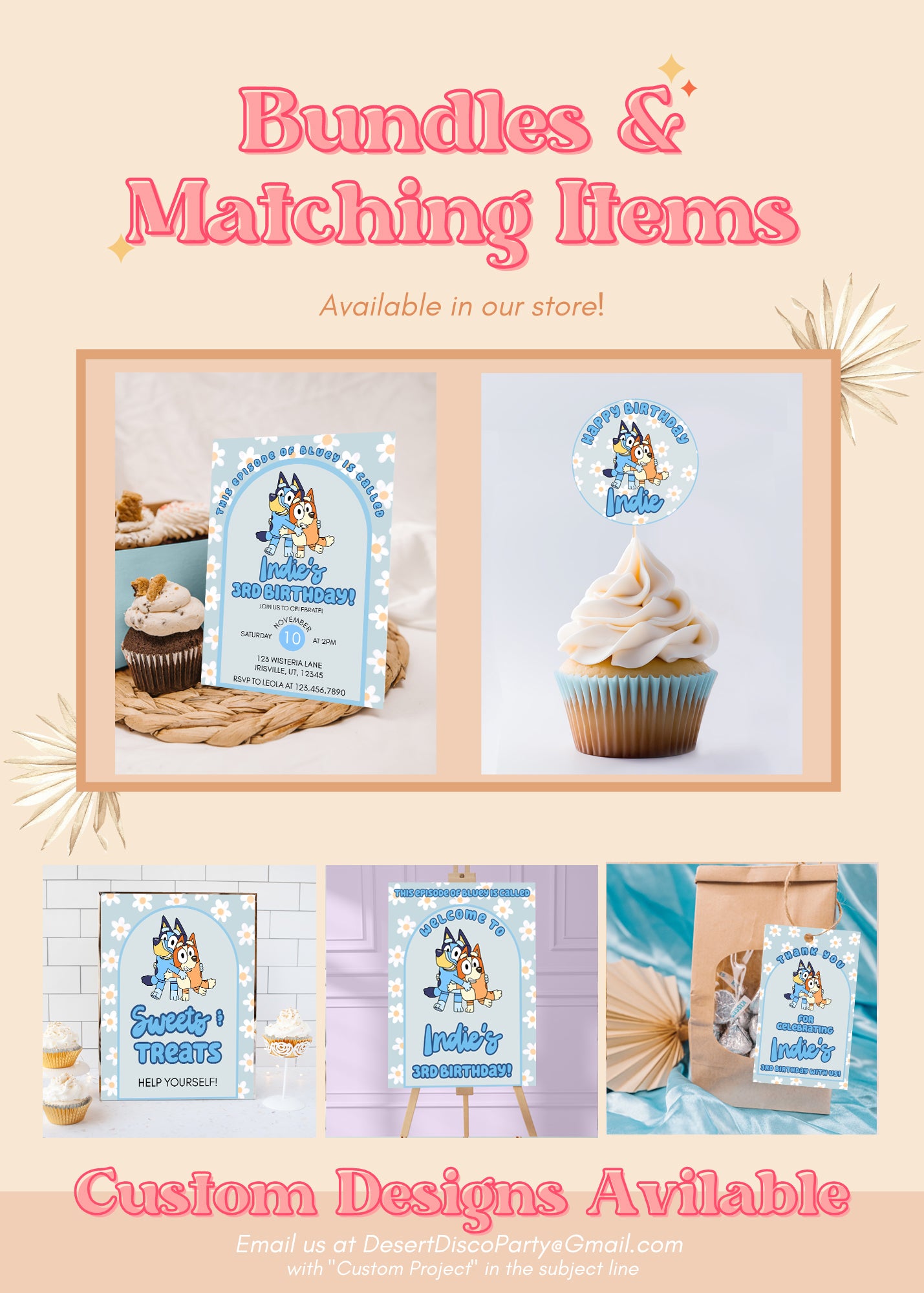 Bluey Table Signs | Blue Dog Heeler Theme Girls Printable Birthday Decor