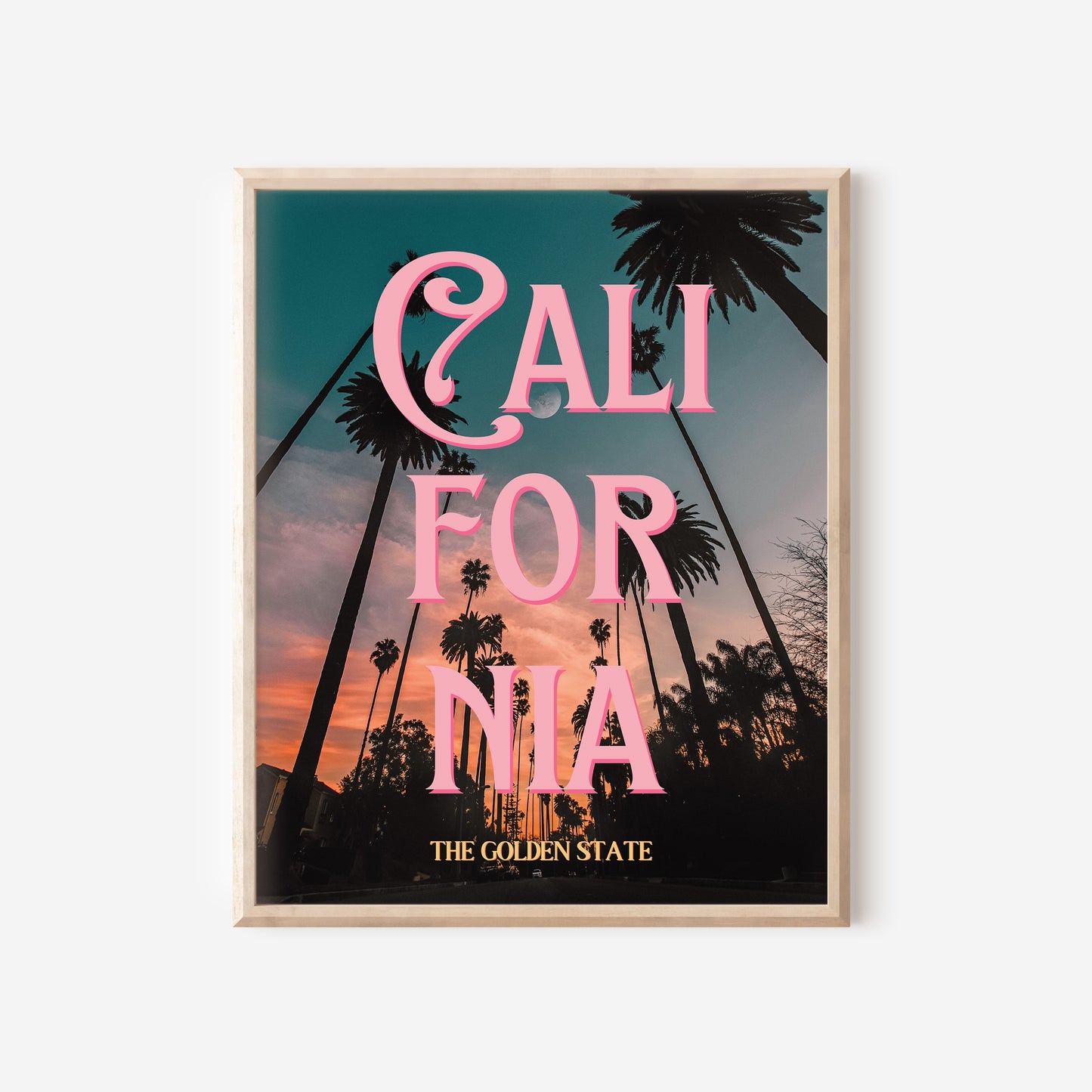 California: The Golden State Art Print | Palm Tree Silhouette Travel Poster | Digital Wall Art