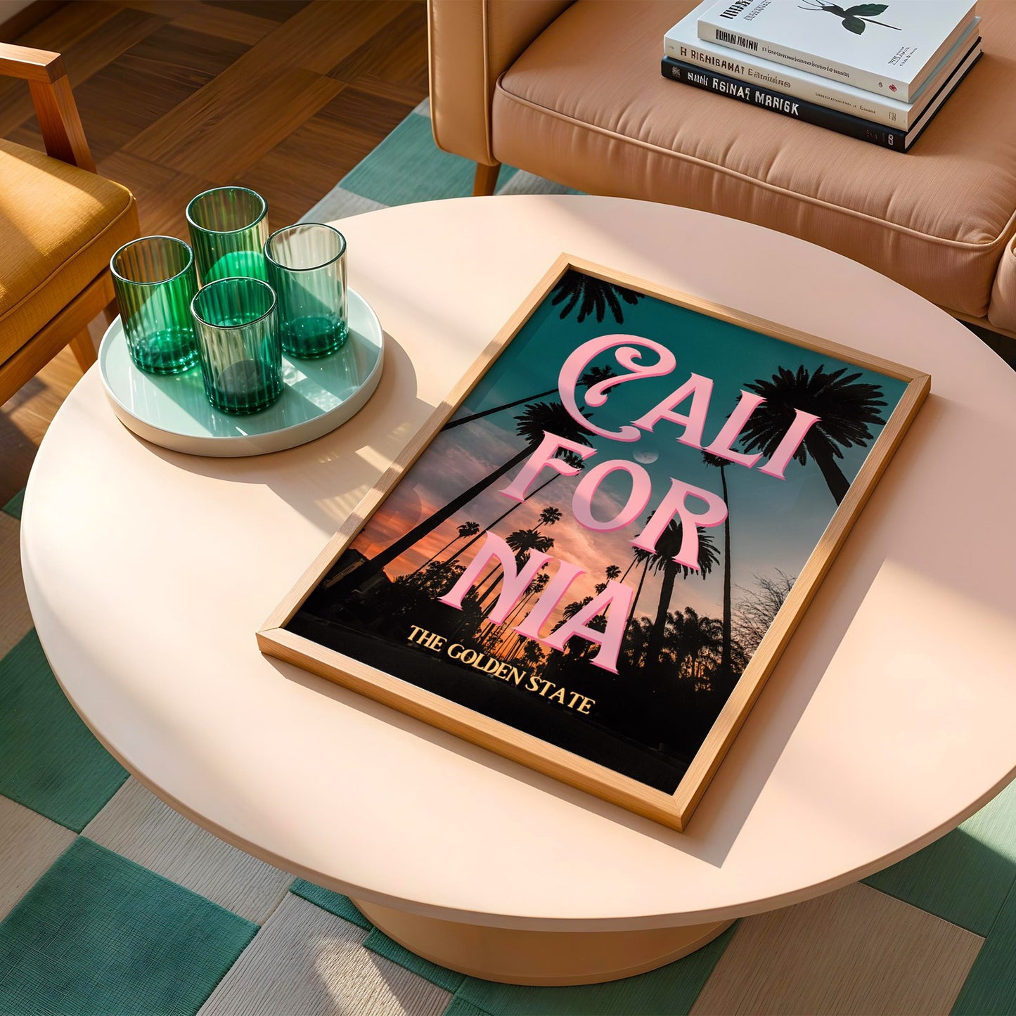 California: The Golden State Art Print | Palm Tree Silhouette Travel Poster | Digital Wall Art