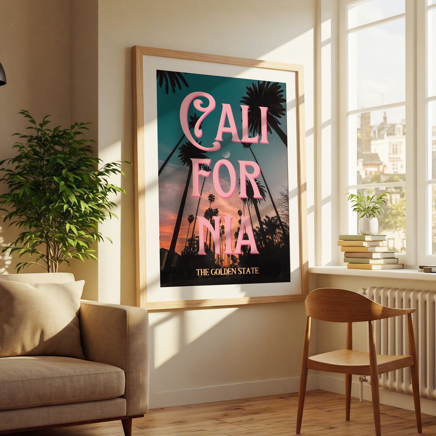 California: The Golden State Art Print | Palm Tree Silhouette Travel Poster | Digital Wall Art