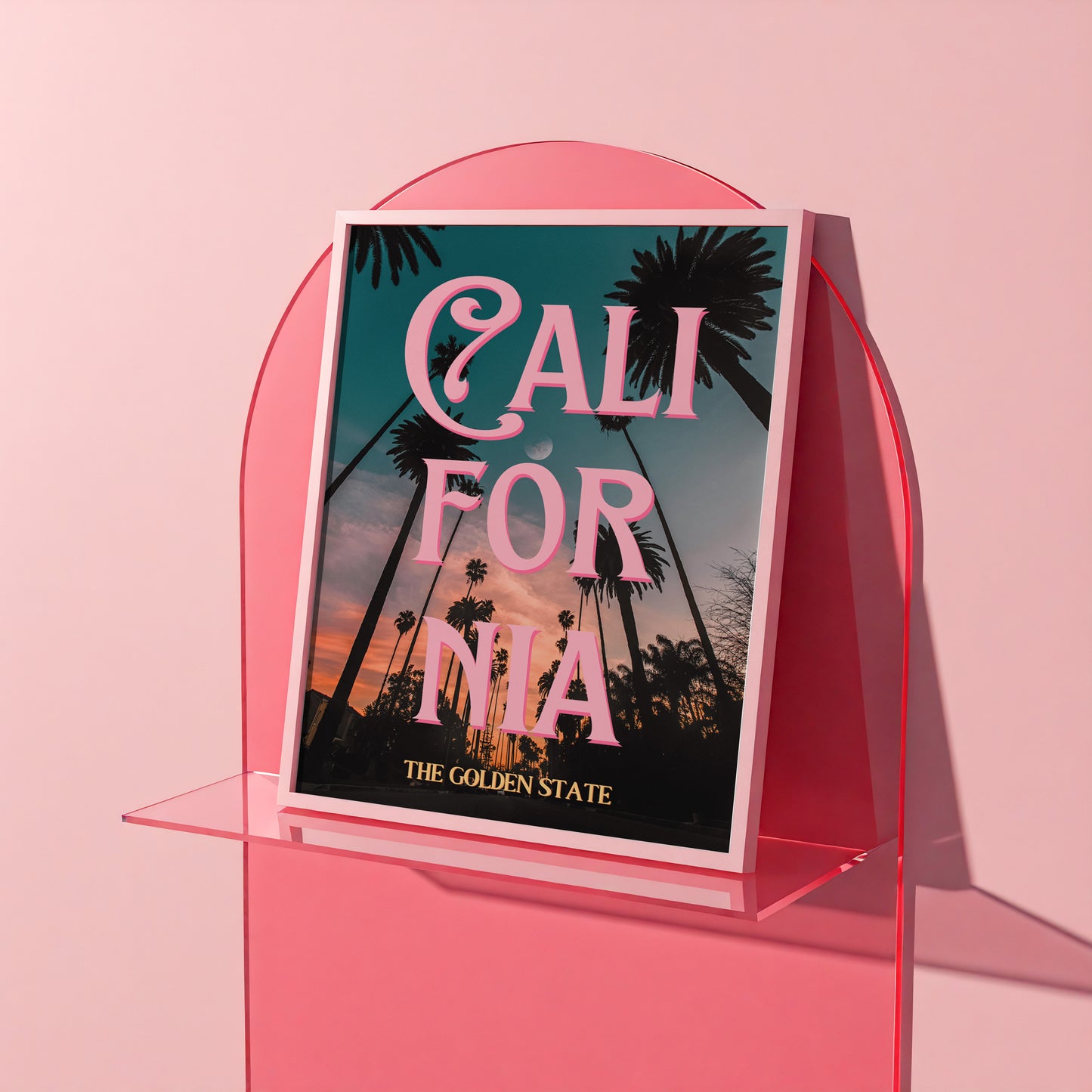 California: The Golden State Art Print | Palm Tree Silhouette Travel Poster | Digital Wall Art