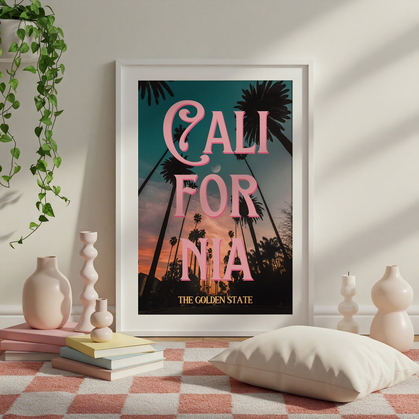 California: The Golden State Art Print | Palm Tree Silhouette Travel Poster | Digital Wall Art