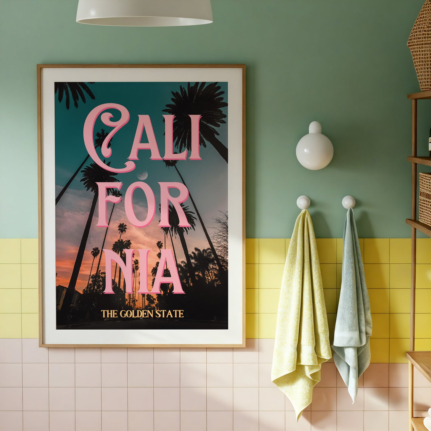 California: The Golden State Art Print | Palm Tree Silhouette Travel Poster | Digital Wall Art