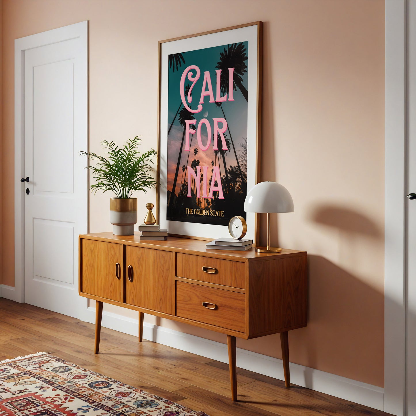 California: The Golden State Art Print | Palm Tree Silhouette Travel Poster | Digital Wall Art