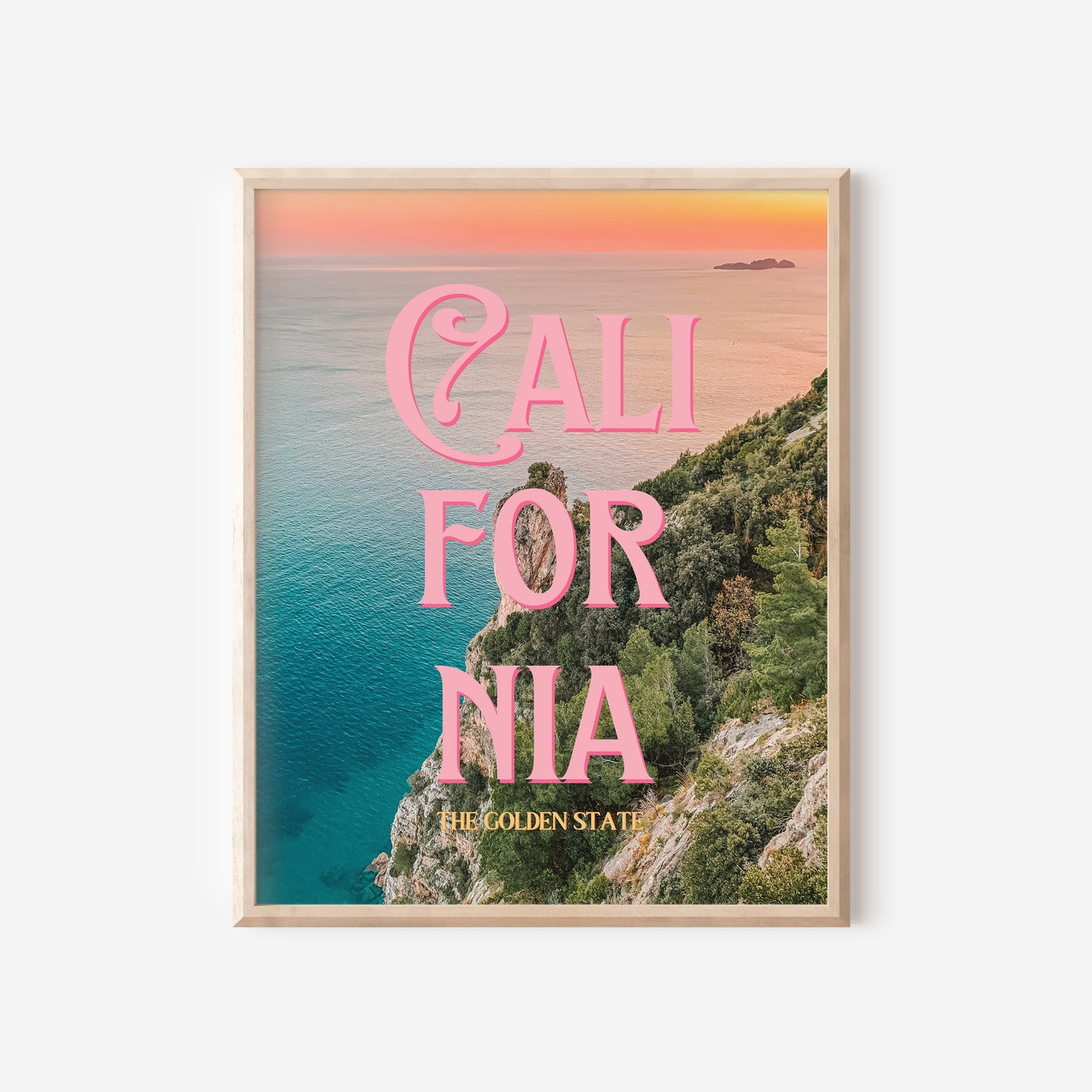 California: The Golden State Art Print | Ocean Cliffs Travel Poster | Digital Wall Art
