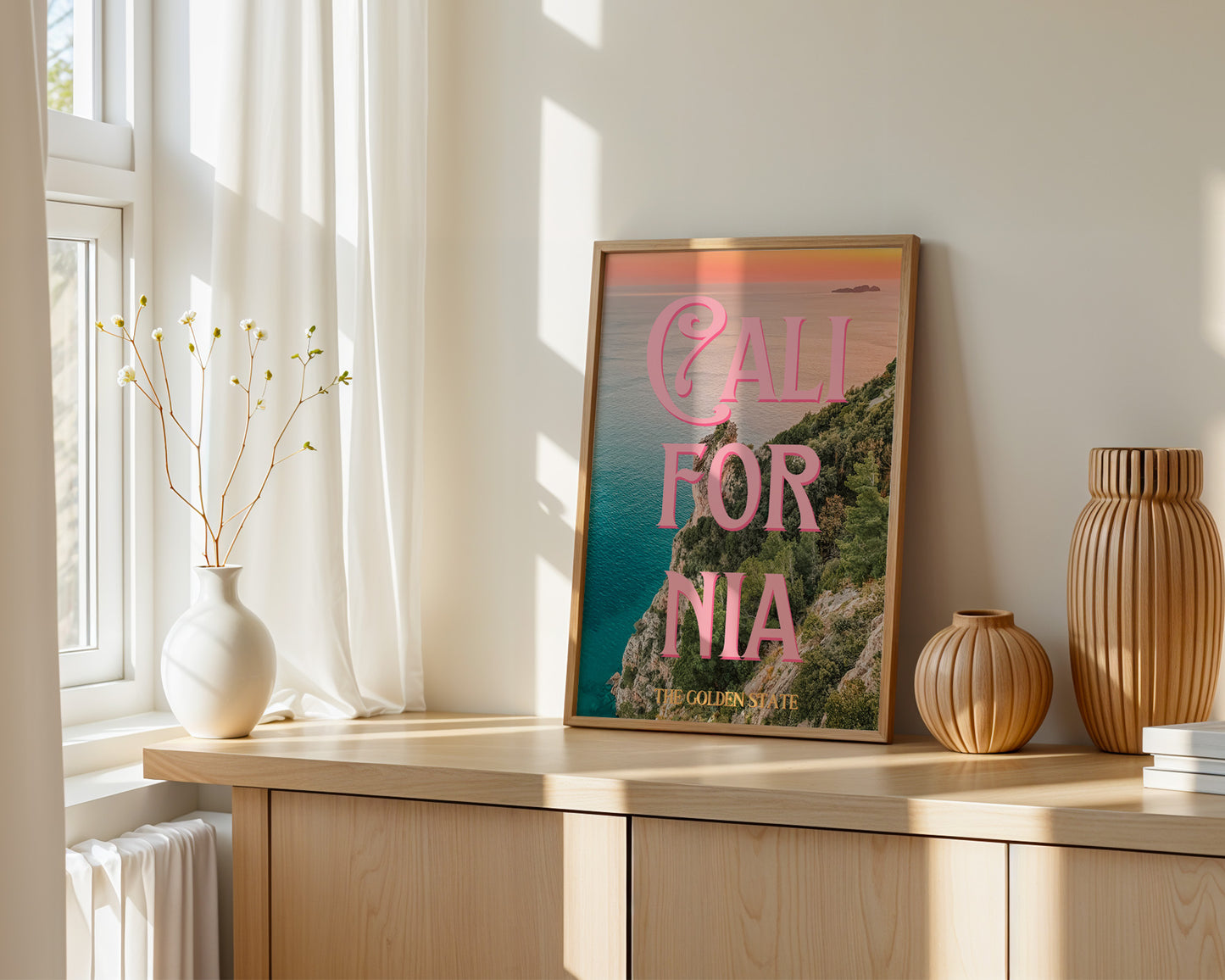 California: The Golden State Art Print | Ocean Cliffs Travel Poster | Digital Wall Art