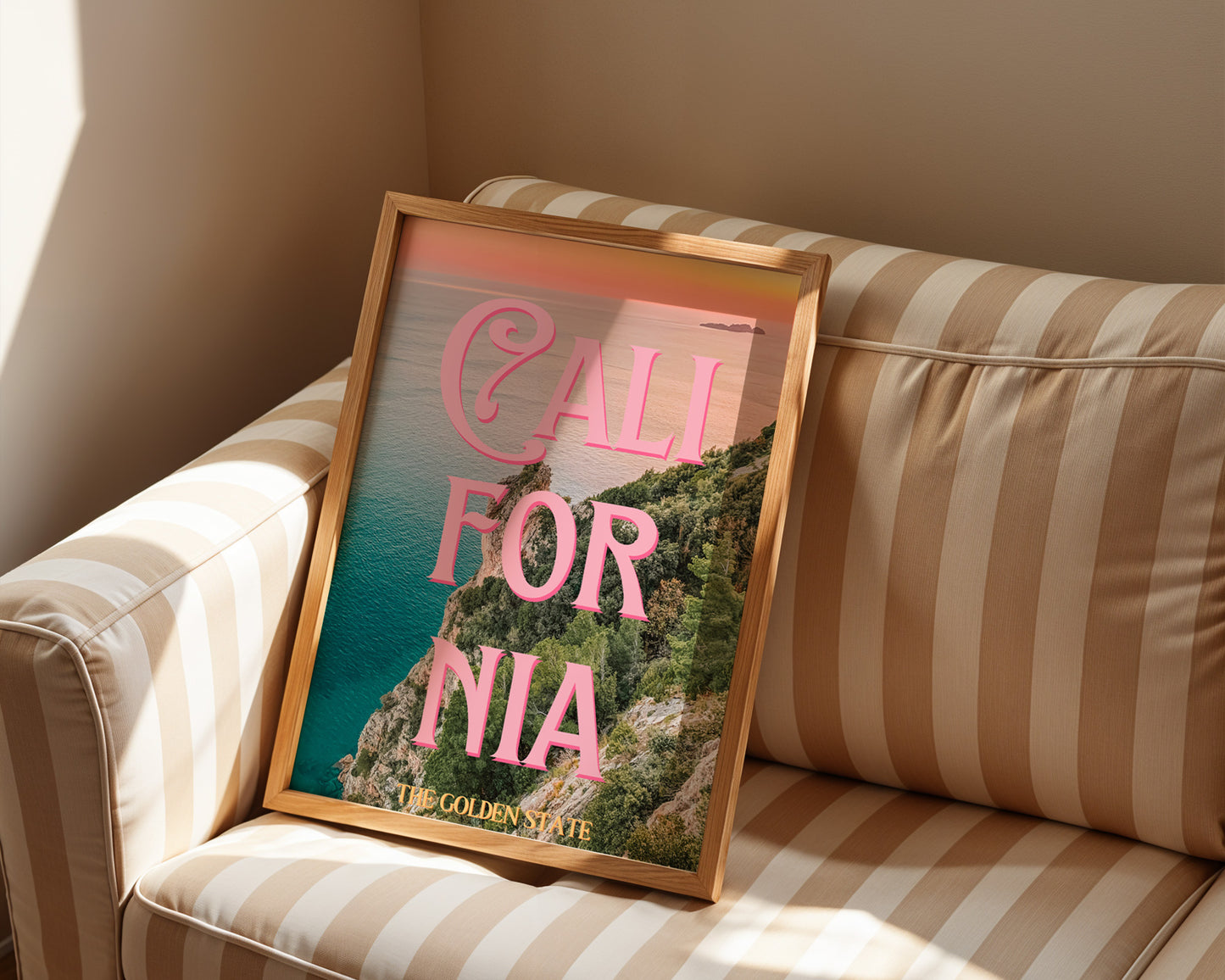 California: The Golden State Art Print | Ocean Cliffs Travel Poster | Digital Wall Art