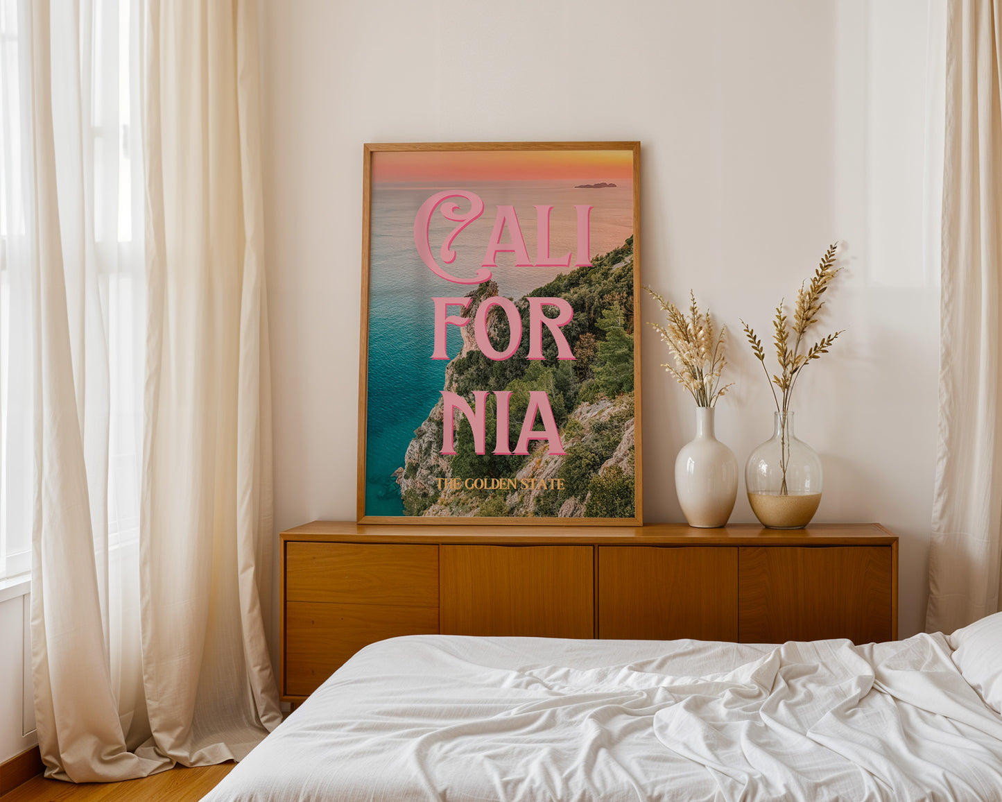 California: The Golden State Art Print | Ocean Cliffs Travel Poster | Digital Wall Art