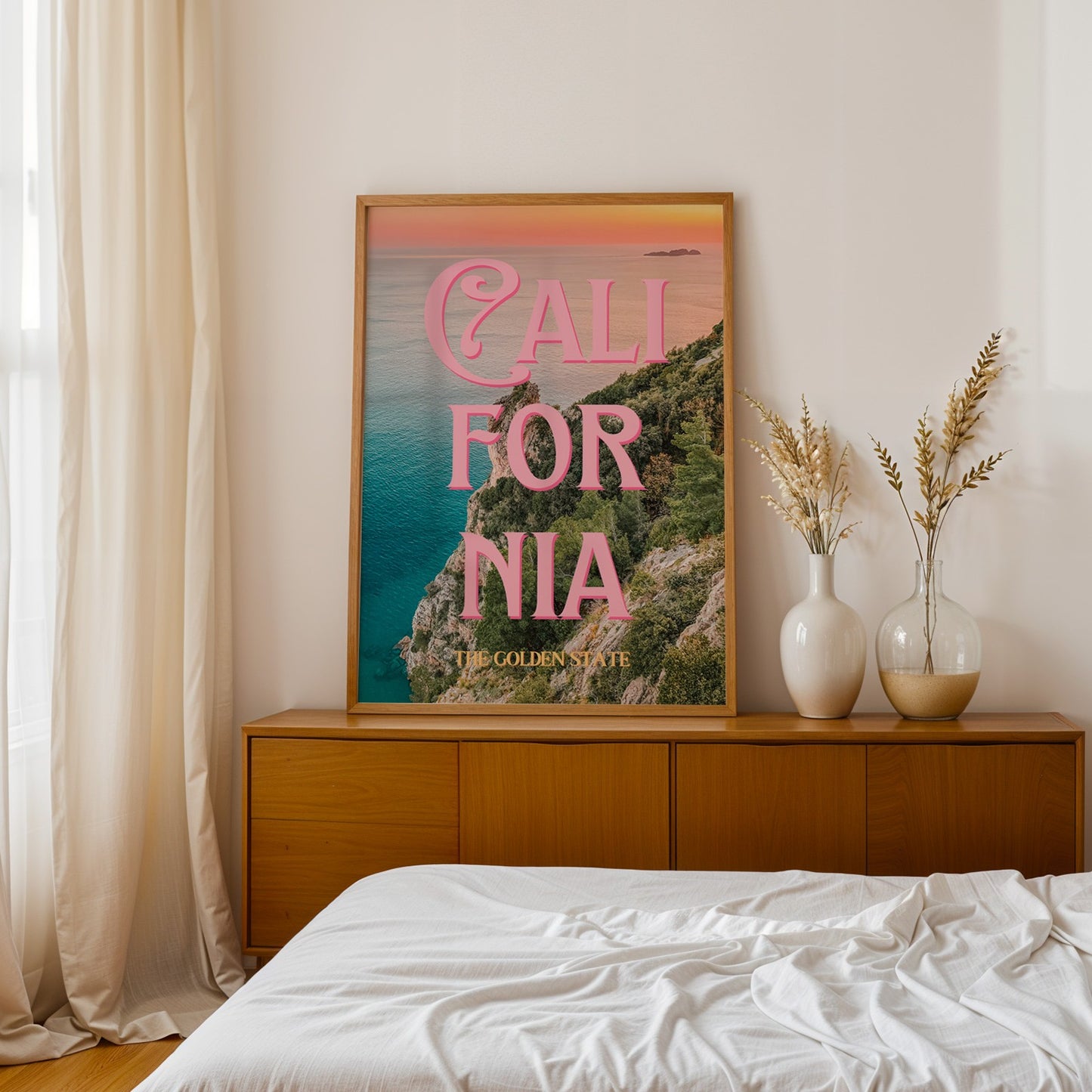 California: The Golden State Art Print | Ocean Cliffs Travel Poster | Digital Wall Art