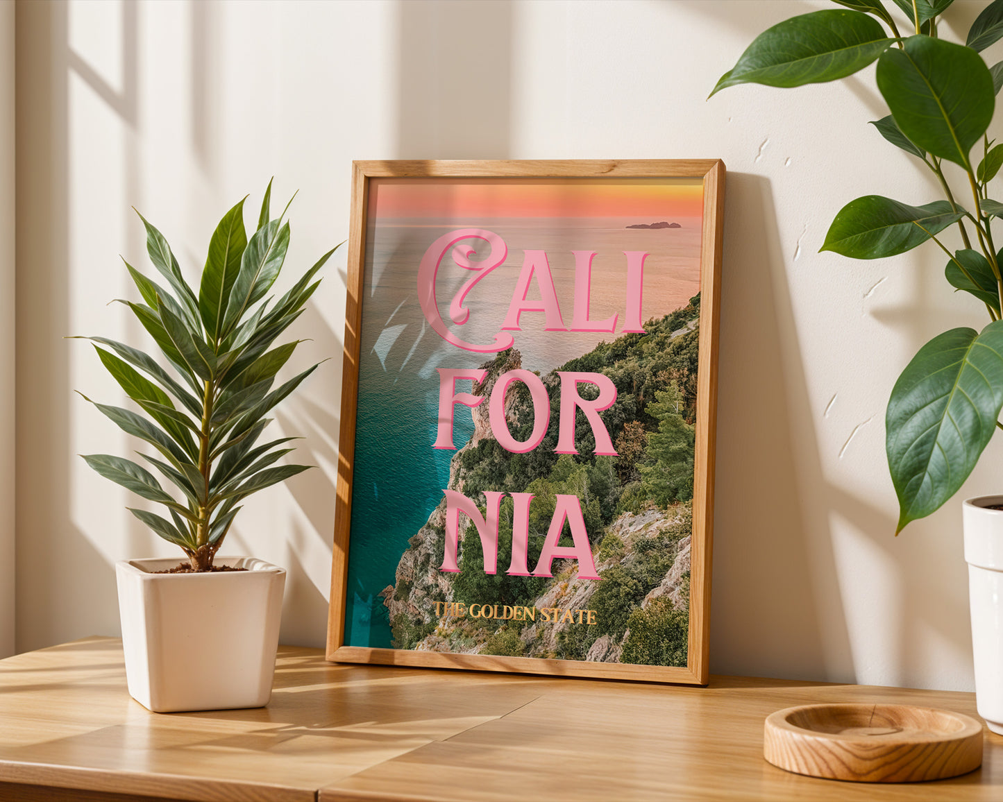 California: The Golden State Art Print | Ocean Cliffs Travel Poster | Digital Wall Art