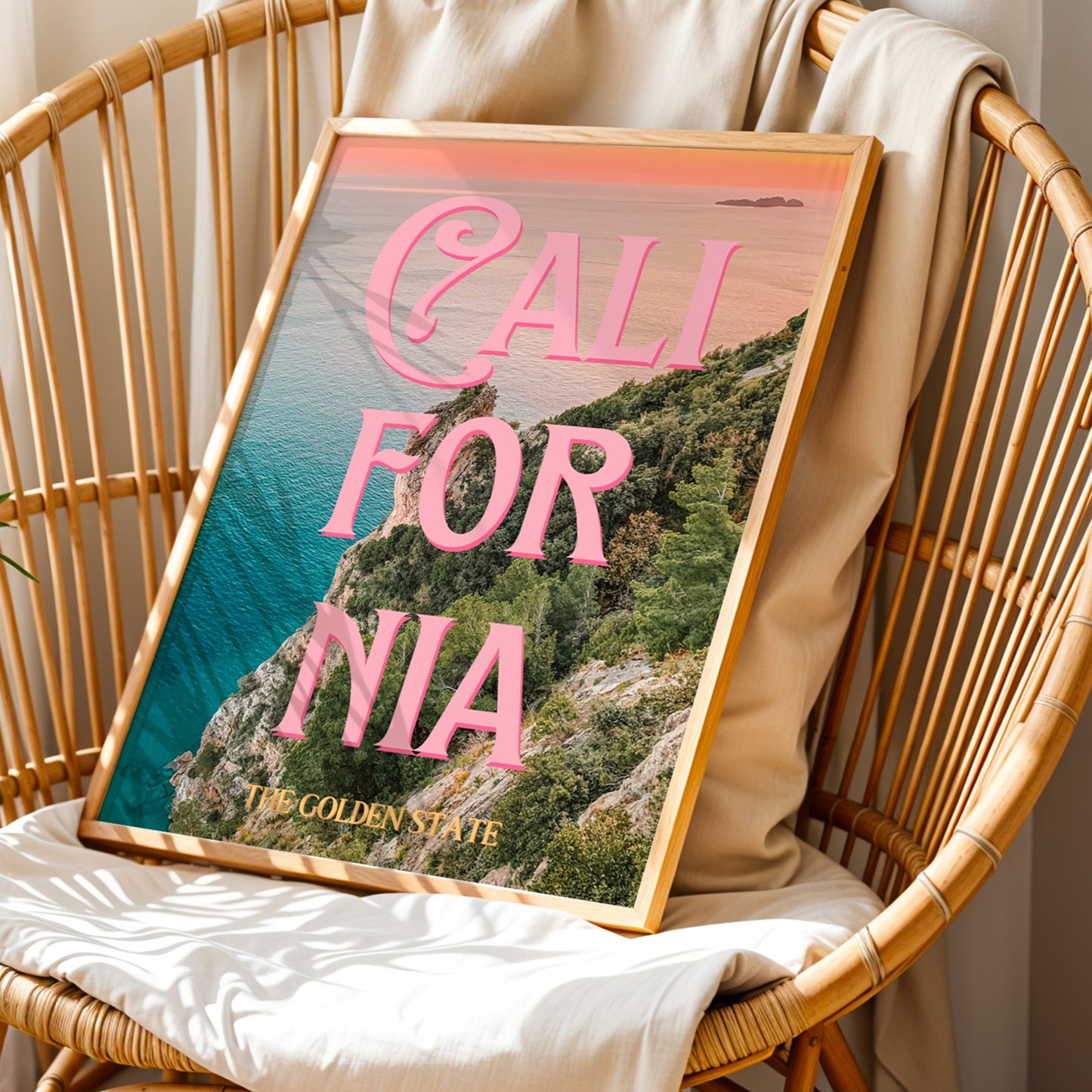 California: The Golden State Art Print | Ocean Cliffs Travel Poster | Digital Wall Art
