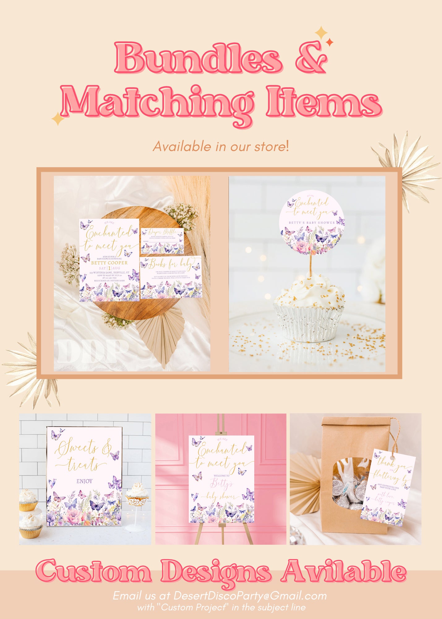 Enchanted to Meet You Baby Shower Cupcake Toppers | Butterfly Wildflower Printable Baby Shower Decor