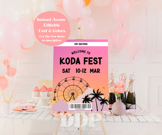 CUSTOM FEST VIP Concert Birthday Welcome Sign | Music Festival Pass Printable Party Decor