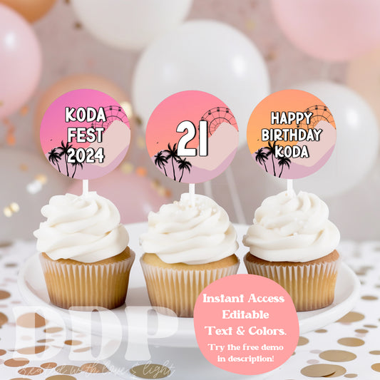 Music Festival Cupcake Topper | CUSTOM FEST VIP Concert Pass Printable Party Decor