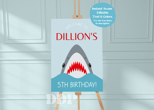 Jawsome Shark Welcome Sign | Shark Birthday Printable Party Supplies