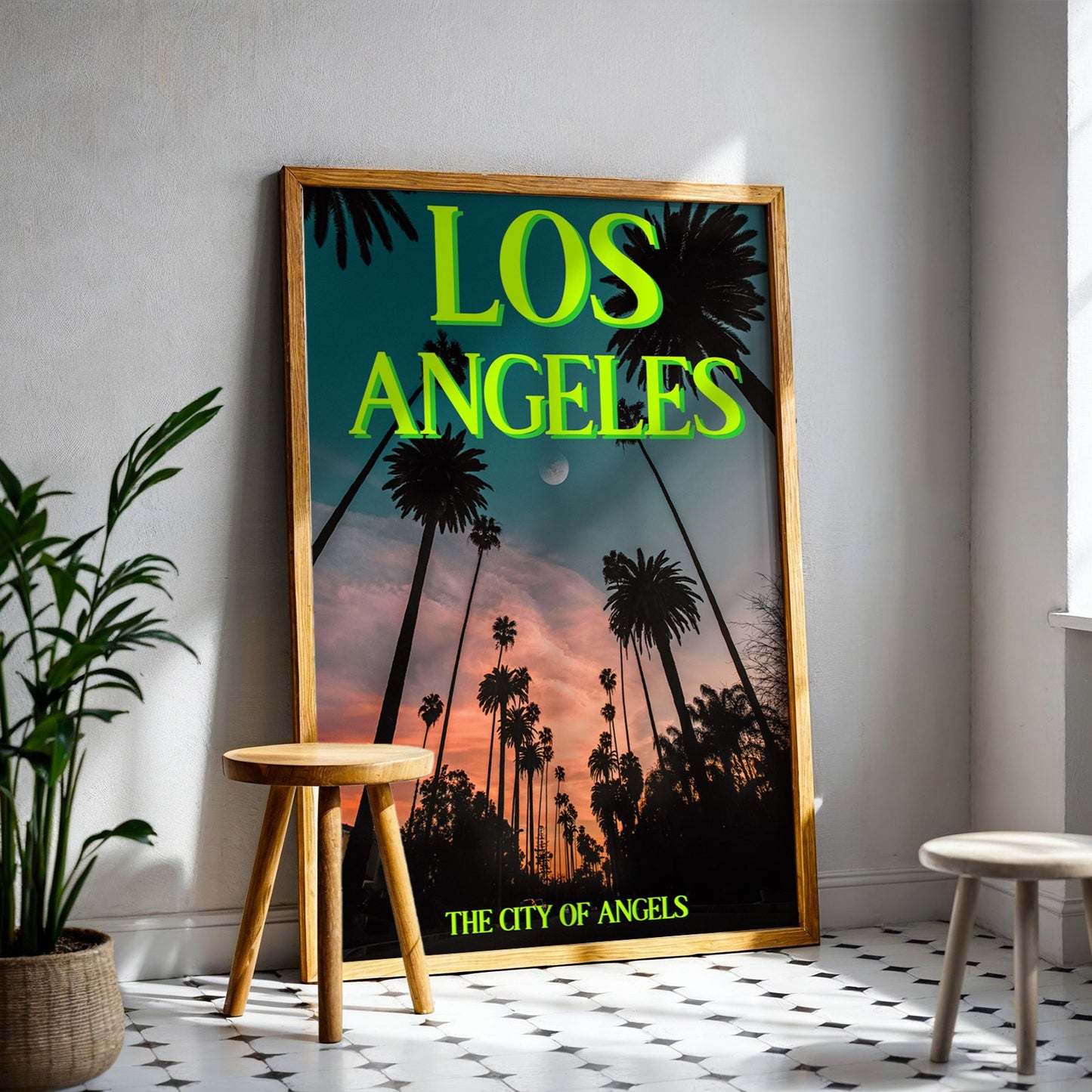Los Angeles: The City of Angels Art Print | Palm Tree Silhouette Travel Poster | Digital Wall Art