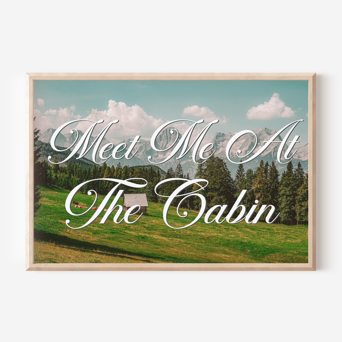 Meet Me at The Cabin Print | Montana Mountain Travel Poster | Digital Wall Art
