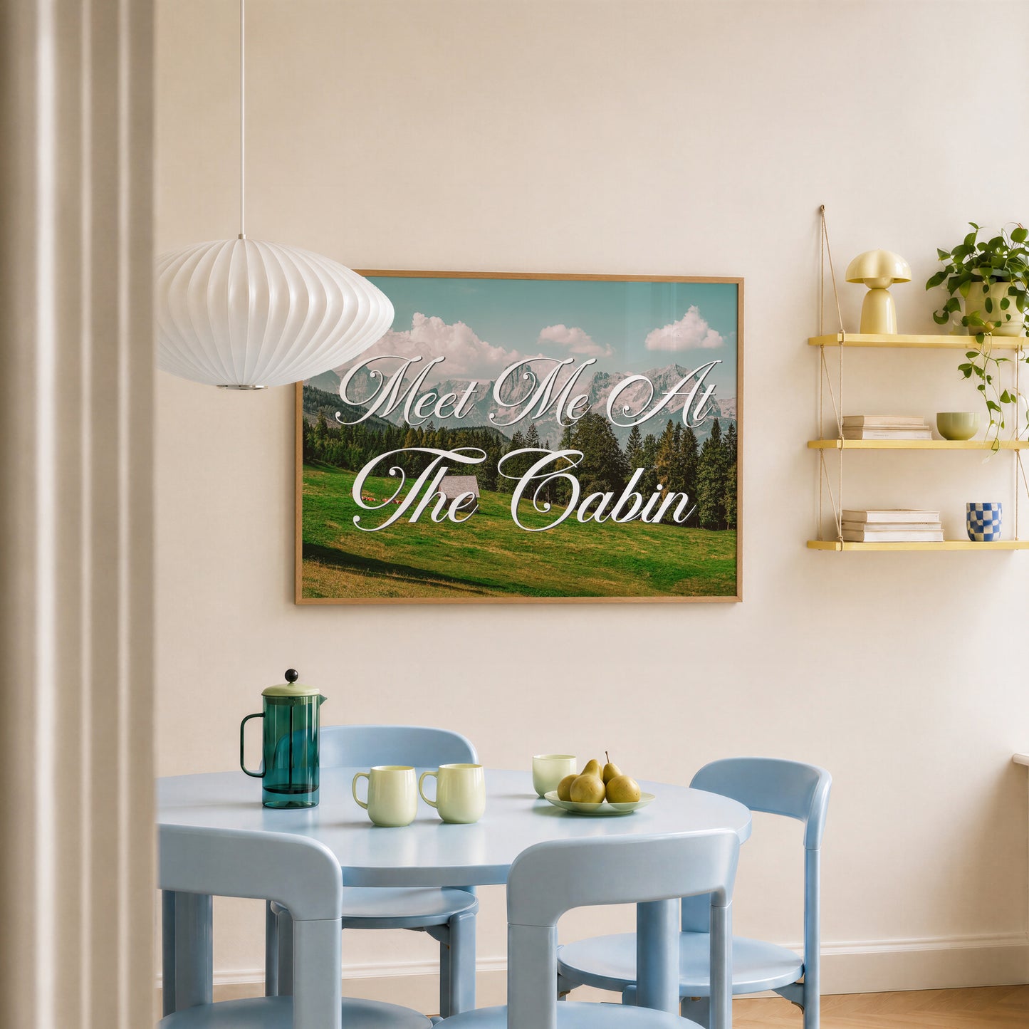 Meet Me at The Cabin Print | Montana Mountain Travel Poster | Digital Wall Art