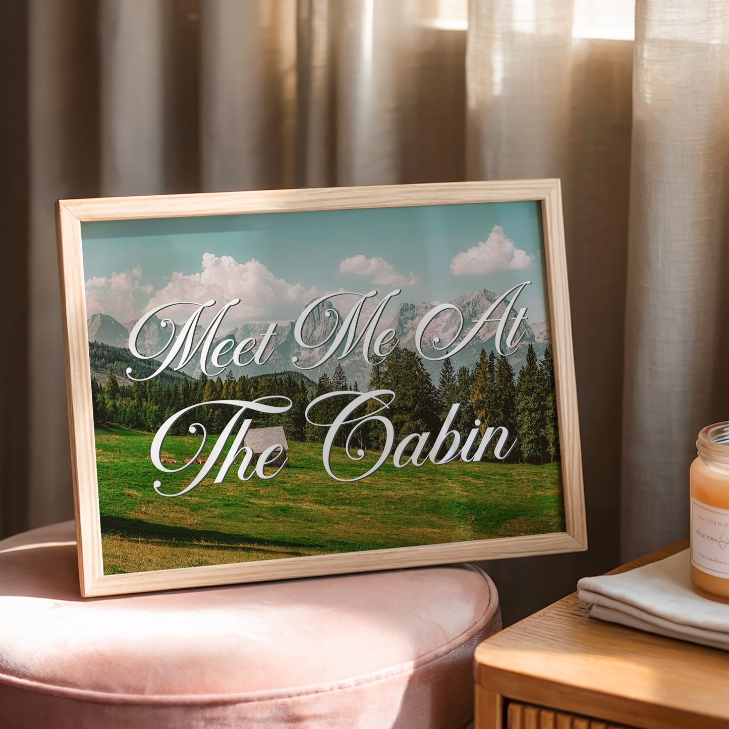 Meet Me at The Cabin Print | Montana Mountain Travel Poster | Digital Wall Art