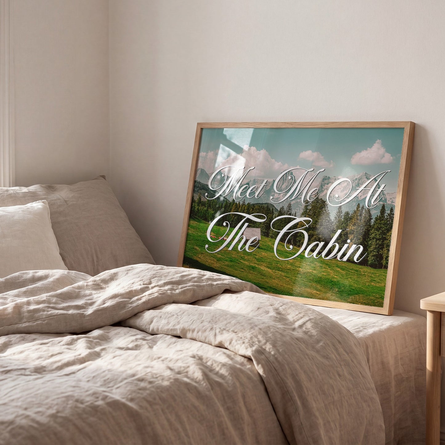 Meet Me at The Cabin Print | Montana Mountain Travel Poster | Digital Wall Art