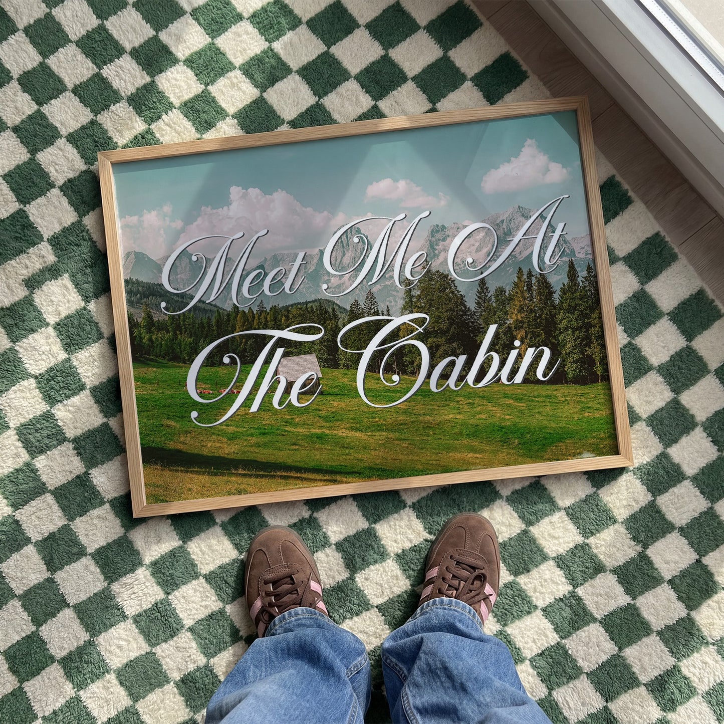 Meet Me at The Cabin Print | Montana Mountain Travel Poster | Digital Wall Art
