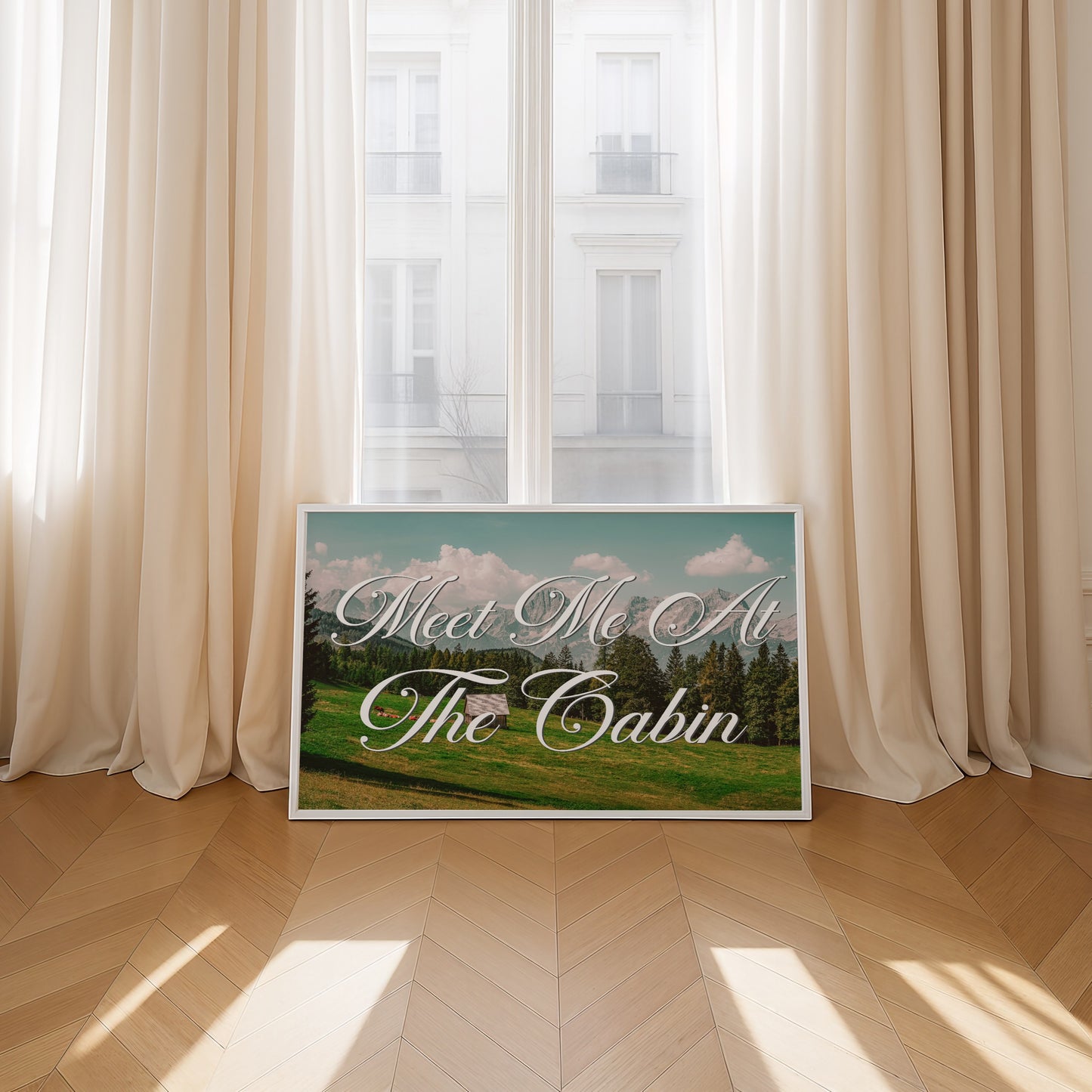 Meet Me at The Cabin Print | Montana Mountain Travel Poster | Digital Wall Art