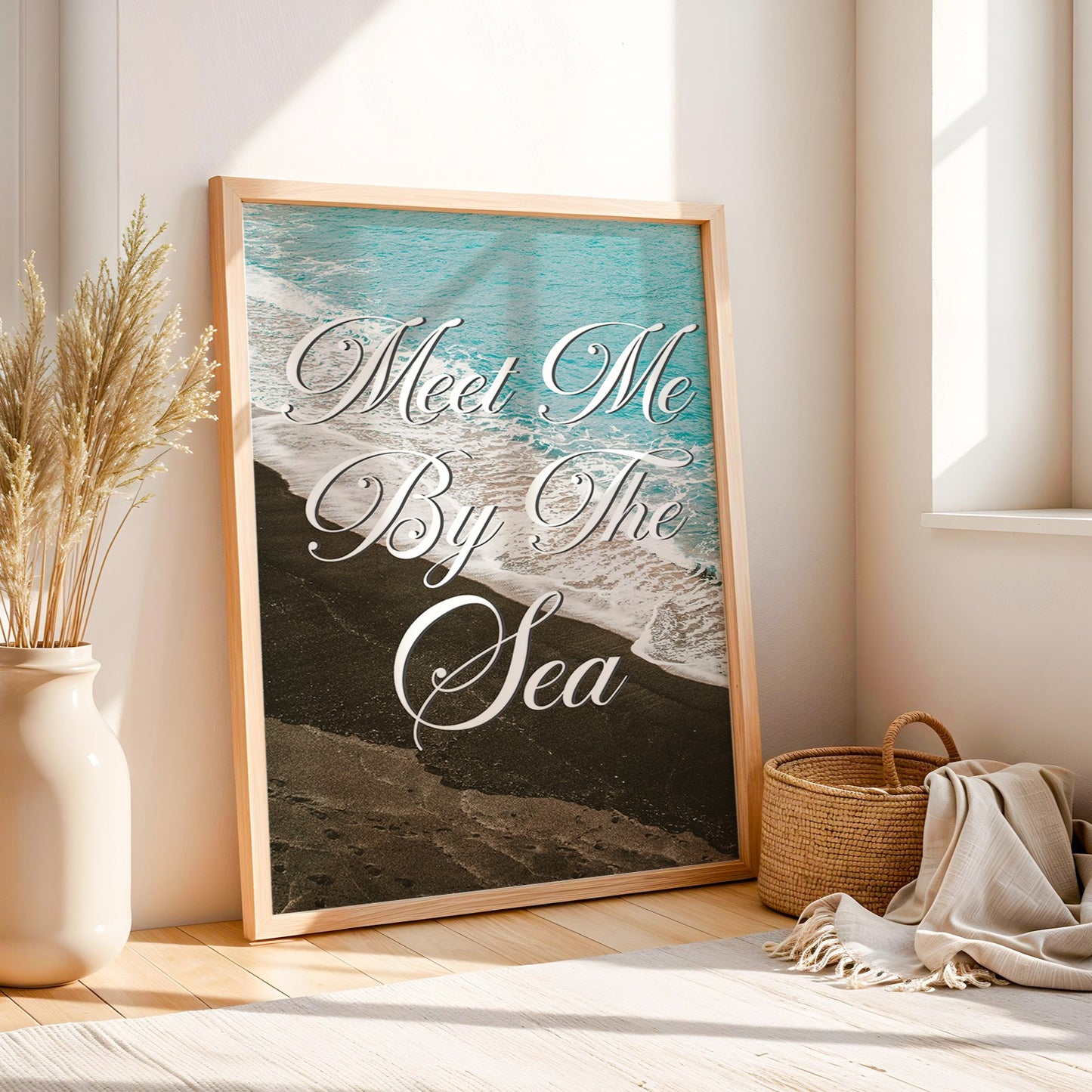 Meet Me By the Sea Print | Black Sand Beach Travel Poster | Digital Wall Art