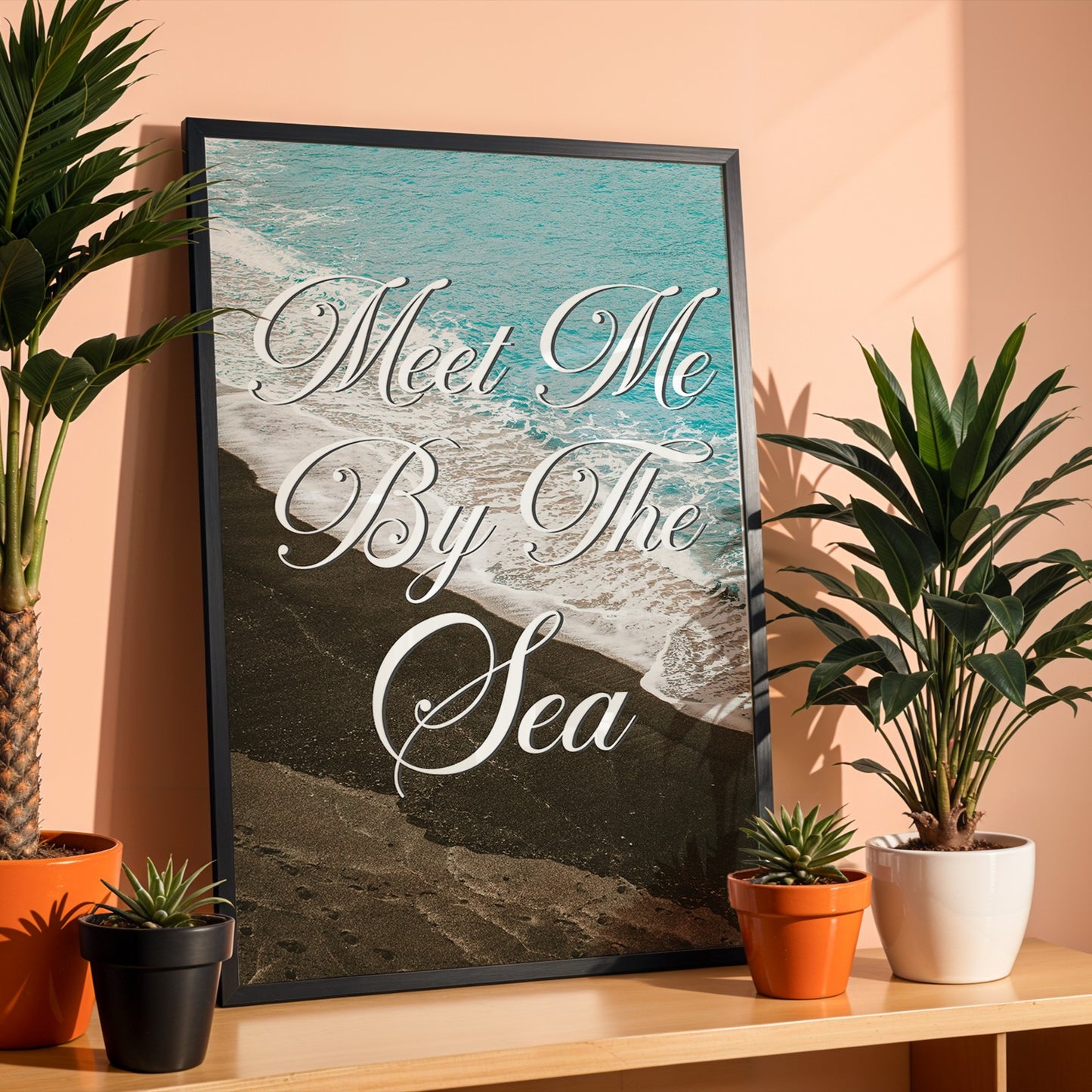 Meet Me By the Sea Print | Black Sand Beach Travel Poster | Digital Wall Art