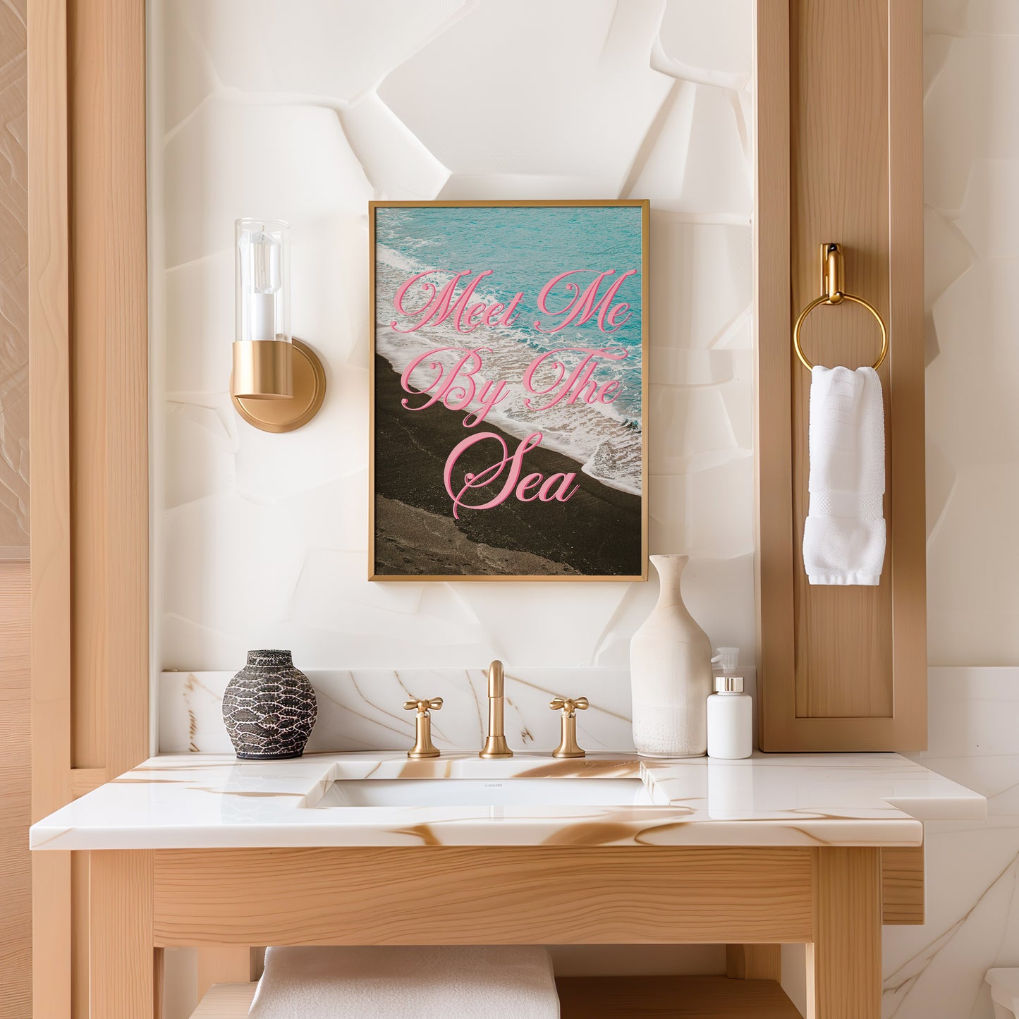 Meet Me By the Sea Print | Black Sand Beach Travel Poster | Digital Wall Art