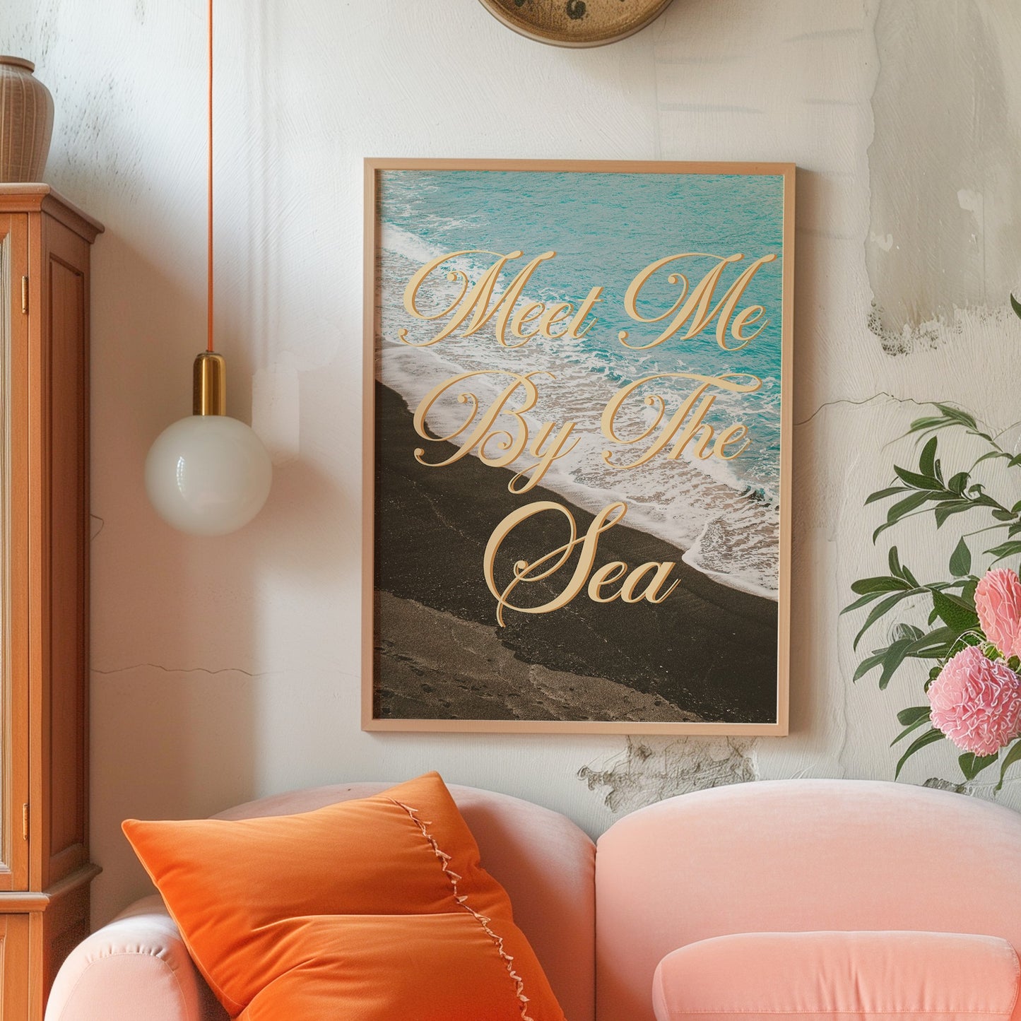 Meet Me By the Sea Print | Black Sand Beach Travel Poster | Digital Wall Art
