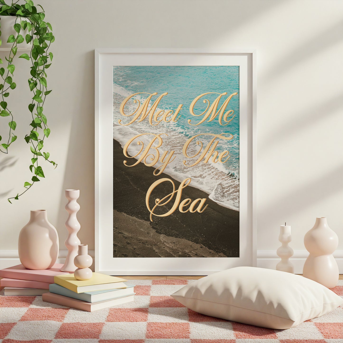 Meet Me By the Sea Print | Black Sand Beach Travel Poster | Digital Wall Art