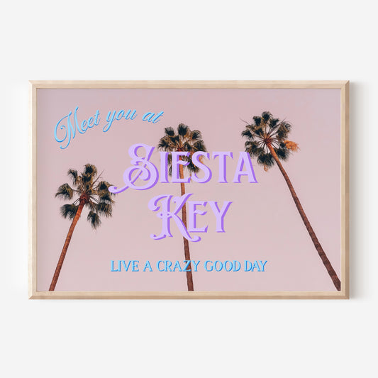 Meet You in Siesta Key Print | Florida Palm Trees Travel Poster | Florida Digital Wall Art