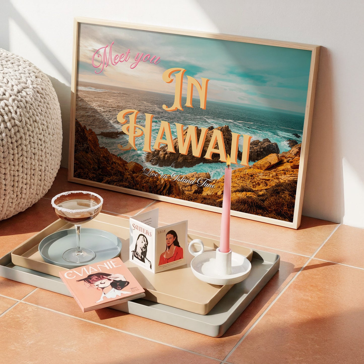 Meet Me In Hawaii Postcard Print | Ocean Beach Travel Poster | Digital Wall Art